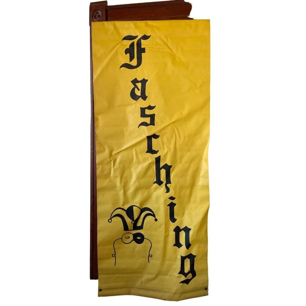 Vintage Fasching Street Pole Vinyl Banner Double Sided Yellow Black 78x30"